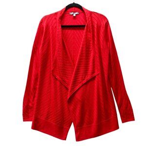 Neiman Marcus Open Pointelle‎ Red Cardigan, Medium, Silk Cashmere Wool Waterfall